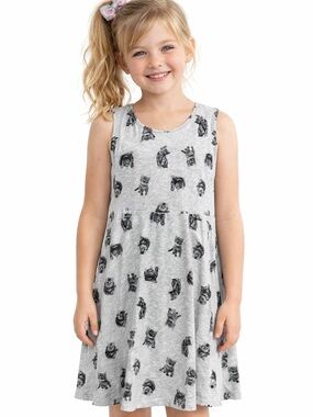 Wonder Nation Girls Dress L 10/12 Gray Cat Print Sleeveless Casual Bundle Sale